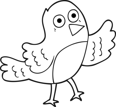 Bir insan tarafından çizilmiş siyah beyaz bir çizgi film kuşu.