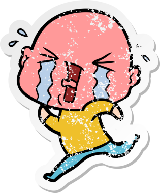 Bir insan tarafından çizilmiş ağlayan kel bir adamın sıkıntılı çıkartması.