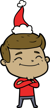 Bir insan tarafından çizilmiş Noel Baba şapkası takan bir adamın çizdiği mutlu el çizgisi.