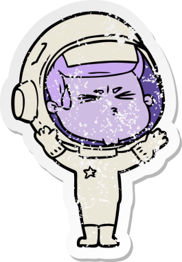 Bir insan tarafından çizilmiş stresli astronot karikatürü.