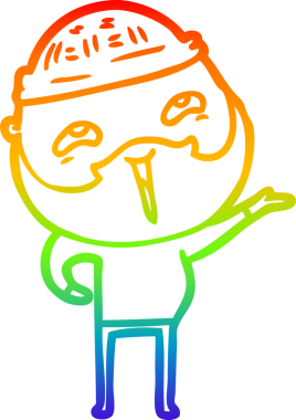 Bir insan tarafından çizilmiş mutlu sakallı bir adamın çizgi çizimi.