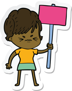 Bir insan tarafından çizilmiş, hayal kırıklığına uğramış bir kadının çıkartması.