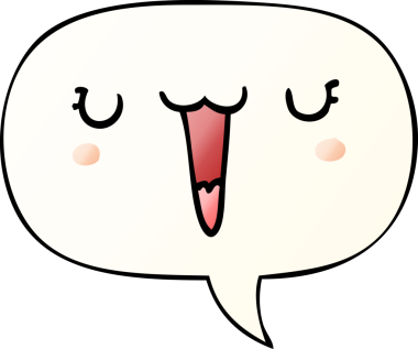 Bir insan tarafından çizilmiş hoş, mutlu, konuşma baloncuklu çizgi film suratı.