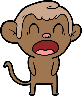 Bir insan tarafından çizilmiş esneyen çizgi maymun.