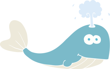 Bir insan tarafından çizilmiş su püskürten balinanın düz renk çizimi