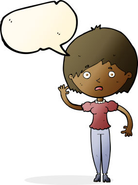 Bir insan tarafından çizilmiş konuşma balonlu bir kadın.