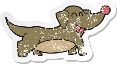 Bir insan tarafından çizilmiş mutlu, küçük bir köpeğin depresif çıkartması.