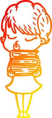 Bir insan tarafından çizilmiş gözleri olan çizgi film kadını çizimi.