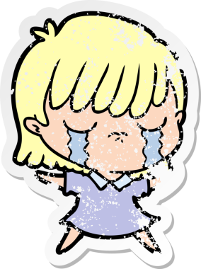 Bir insan tarafından çizilmiş ağlayan karikatürlü bir kadının sıkıntılı çıkartması.