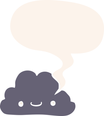 Konuşma baloncuğu olan sevimli çizgi film bulutu bir insan tarafından çizilmiş.