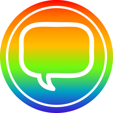 bir insan tarafından çizilmiş gökkuşağı gradyanı olan konuşma kabarcığı dairesel simgesi