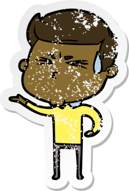 Bir insan tarafından çizilmiş terleyen bir çizgi film karakterinin sıkıntılı çıkartması.