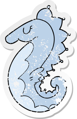 Bir insan tarafından çizilmiş karikatür deniz atı etiketi.