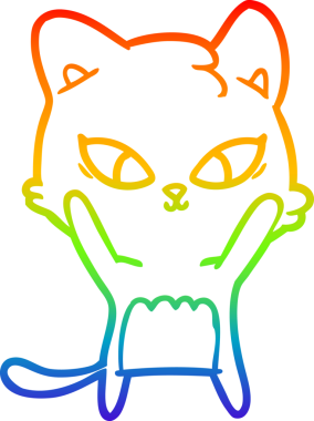 Gökkuşağı gradyan çizgisi bir insan tarafından çizilmiş şirin bir çizgi kedi çizimi