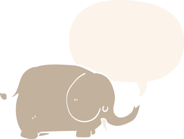 bir insan tarafından çizilmiş, konuşma baloncuklu çizgi film fili