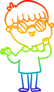 Bir insan tarafından çizilmiş gözlük takan çizgi film çocuğu çizimi.