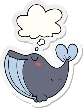 Düşünce baloncuğu insan tarafından çizilmiş bir çıkartma olan çizgi film balinası.