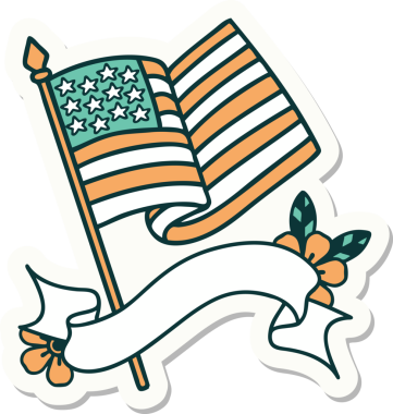 Amerikan bayrağının bayrağını taşıyan dövme stili çıkartması.