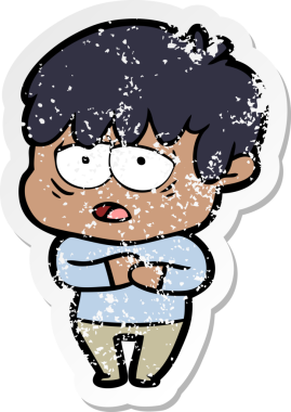 Bir insan tarafından çizilmiş bitkin bir çizgi film karakterinin sıkıntılı çıkartması.