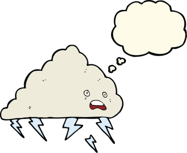 Bir insan tarafından çizilmiş düşünce baloncuklu karikatür gökgürültüsü.