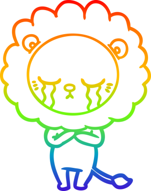 Gökkuşağı gradyan çizgisi bir insan tarafından çizilmiş ağlayan bir aslanın çizimi