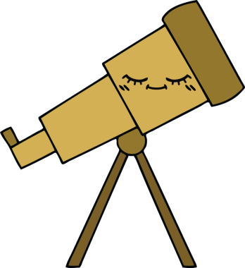 Bir insan tarafından çizilmiş sevimli bir teleskop karikatürü.