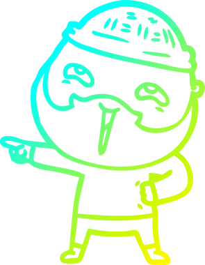 Bir insan tarafından çizilmiş, mutlu, sakallı, çizgi film karakteri.