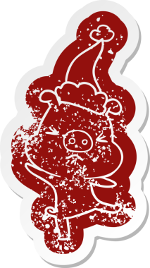 Bir insan tarafından çizilmiş Noel Baba şapkası giymiş öfkeli bir domuzun garip karikatürü.