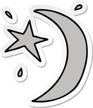 El çizimi Ay karikatürü ve bir insan tarafından çizilmiş bir yıldız.