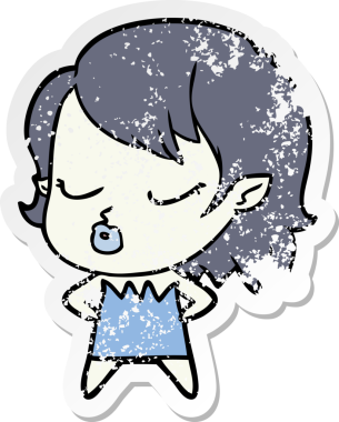 Bir insan tarafından çizilmiş şirin bir vampir kızın sıkıntılı çıkartması.