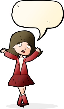 Bir insan tarafından çizilmiş konuşma balonu olan mutsuz bir kız çizgi filmi.