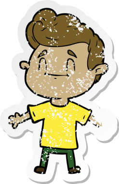 Bir insan tarafından çizilmiş mutlu bir çizgi film karakterinin sıkıntılı çıkartması.