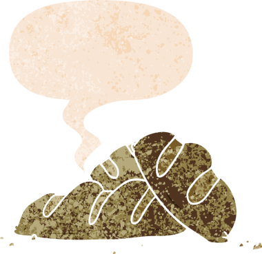 Ekmek karikatürleri, konuşma baloncuğu ve grunge dertli retro desenli bir insan tarafından çizilmiş