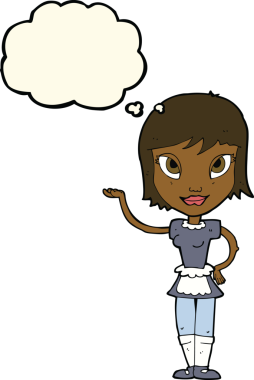 Bir insan tarafından çizilmiş düşünce balonlu çizgi film kızı.