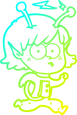 Bir insan tarafından çizilmiş bir uzaylı kız çizgi filmi.