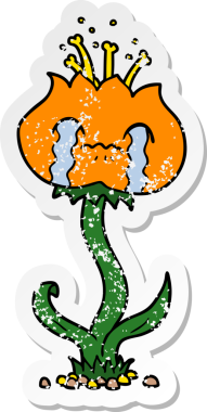 Bir insan tarafından çizilmiş karikatür çiçeğinin sıkıntılı çıkartması.