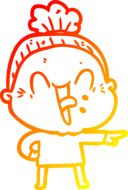 Bir insan tarafından çizilmiş mutlu, yaşlı bir kadının sıcak çizgi çizimi.