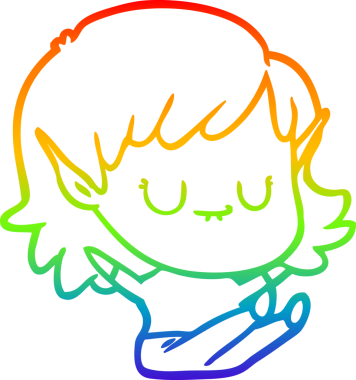 Gökkuşağı gradyan çizgisi mutlu çizgi film kızı bir insan tarafından çizilmiş.