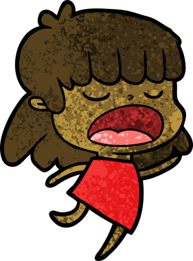 Çizgi filmdeki kadın bir insan tarafından yüksek sesle çizilmiş.