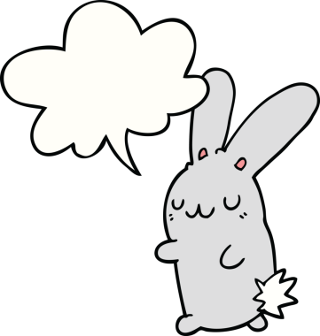 Bir insan tarafından çizilmiş konuşma balonlu şirin çizgi film tavşanı.