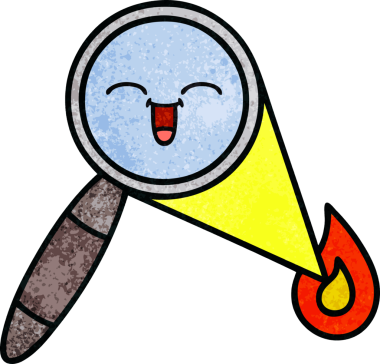 Bir insan tarafından çizilmiş bir büyüteçin retro grunge desen karikatürü