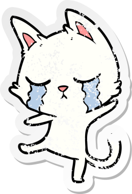 Ağlayan bir çizgi film kedisinin sıkıntılı çıkartması bir insan tarafından çizilmiş bir dansı canlandırıyor.