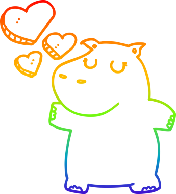 Gökkuşağı gradyan çizgi çizimi bir insan tarafından çizilmiş aşık bir hipopotam.