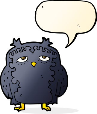 bir insan tarafından çizilmiş konuşma baloncuklu yaşlı baykuş.