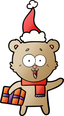 Bir insan tarafından çizilmiş Noel Baba şapkasıyla gülen oyuncak ayı.