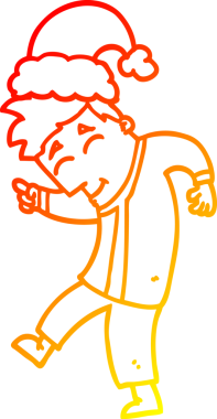 Bir insan tarafından çizilmiş Noel şapkası giyen bir adamın sıcak çizgi çizimi.