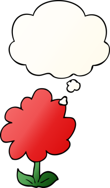 Düşünce baloncuğu olan karikatür çiçeği bir insan tarafından çizilmiş.