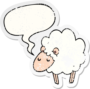 Bir insan tarafından çizilmiş, kederli, karikatür koyunu konuşma baloncuğu.