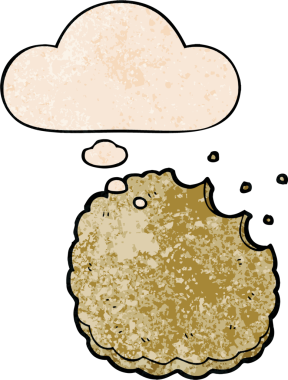 Düşünce baloncuklu çizgi film bisküvisi. Bir insan tarafından çizilmiş grunge doku tarzı.