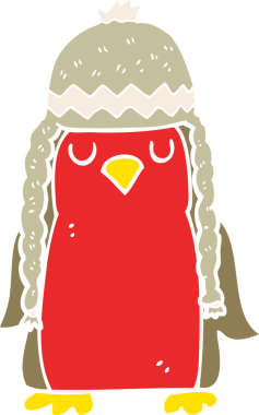 Robin 'in bir insan tarafından çizilmiş kış şapkası giydiği düz renk çizimi